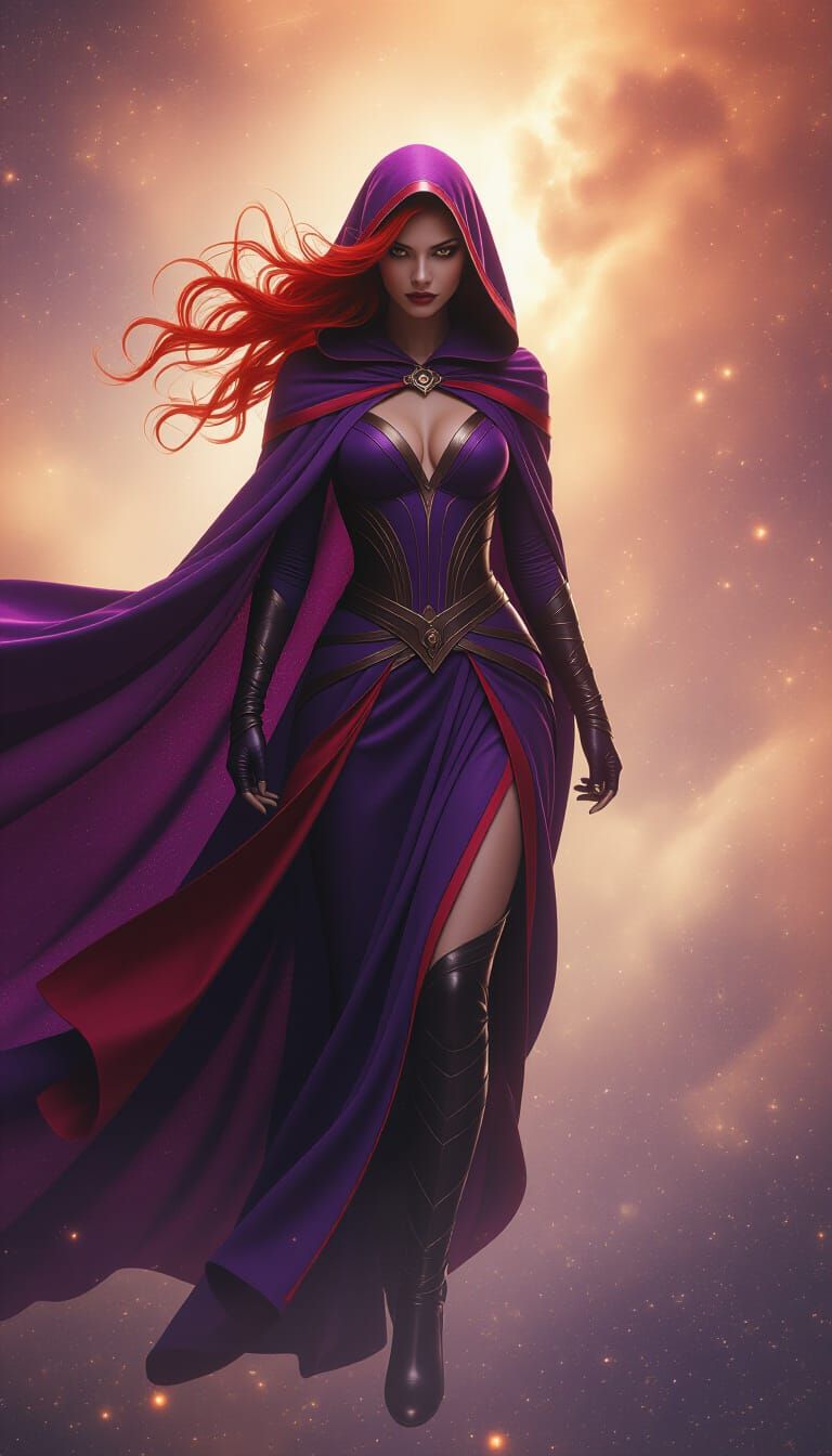 Ebony Celestial Being in Cosmic Nebula, Futuristic Style