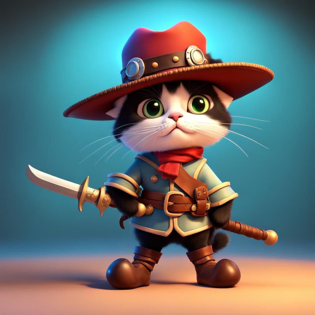 Cute Cat Musketeer in 3D Digital Art