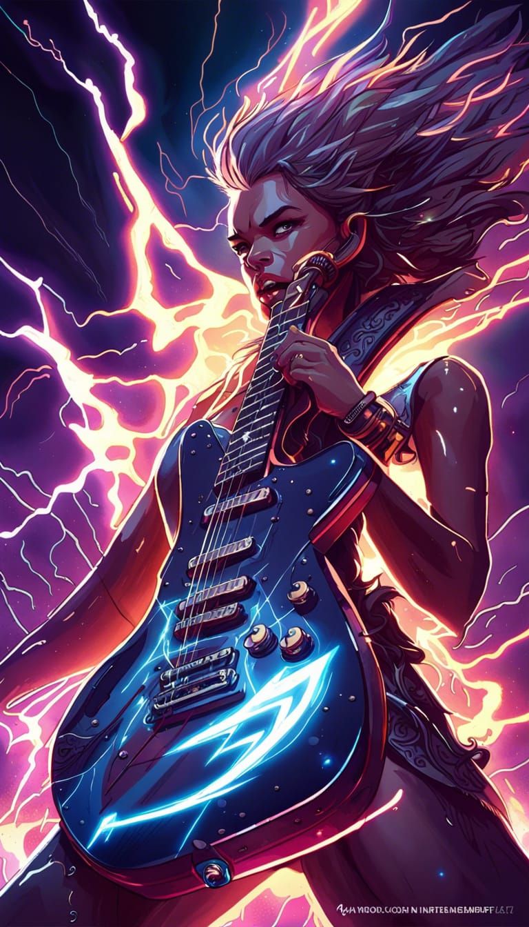 Electric Guitar Lightning Strike: Hyperrealistic Rockstar