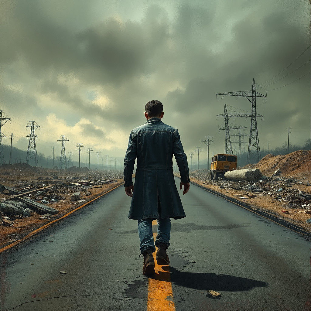 Post-Apocalyptic Landscape in Surreal Dystopian Style