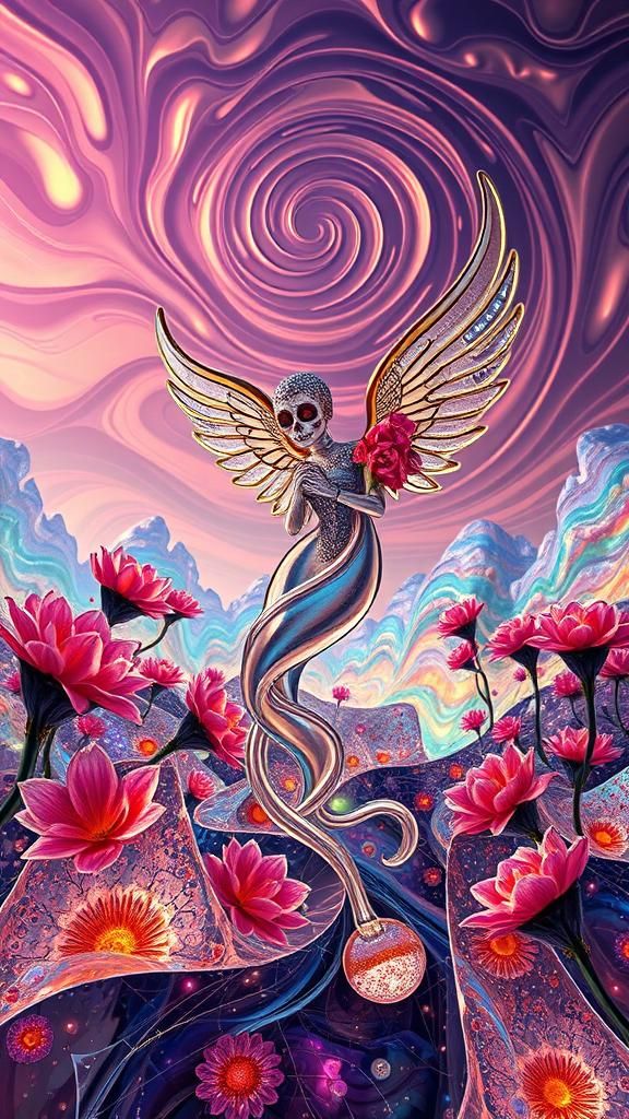 Surreal Glass Landscape with Iridescent Flora