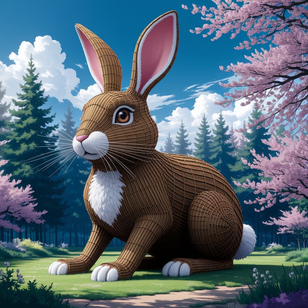 Anime Bamboo Rabbit Castle Amidst Sakura Trees