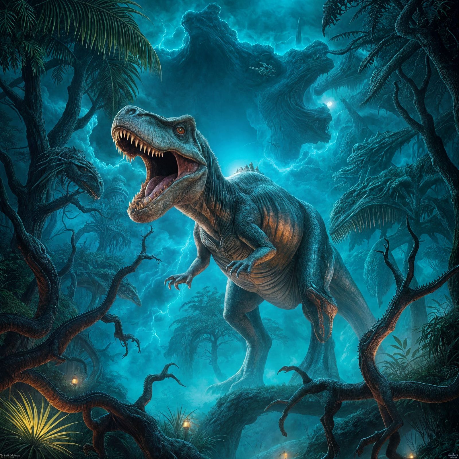 Mystical T-Rex Roars to the Cosmic Sky