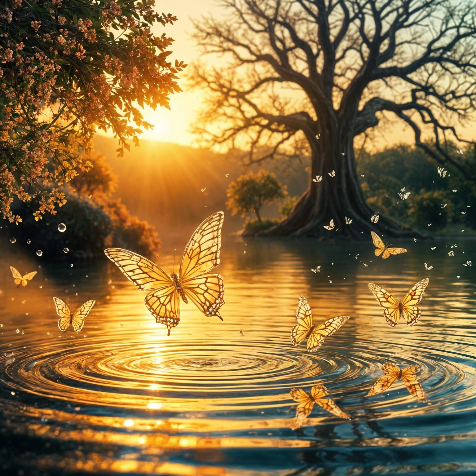 Glass Butterflies Emerge from Ethereal Waters in a Vibrant F...