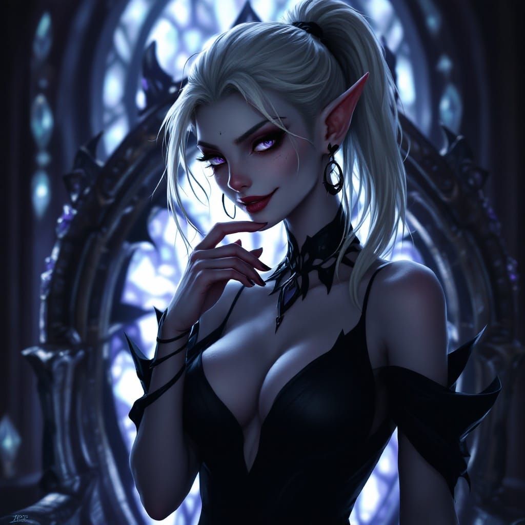 Ethereal Drow Queen in Sfumato Chiaroscuro Style