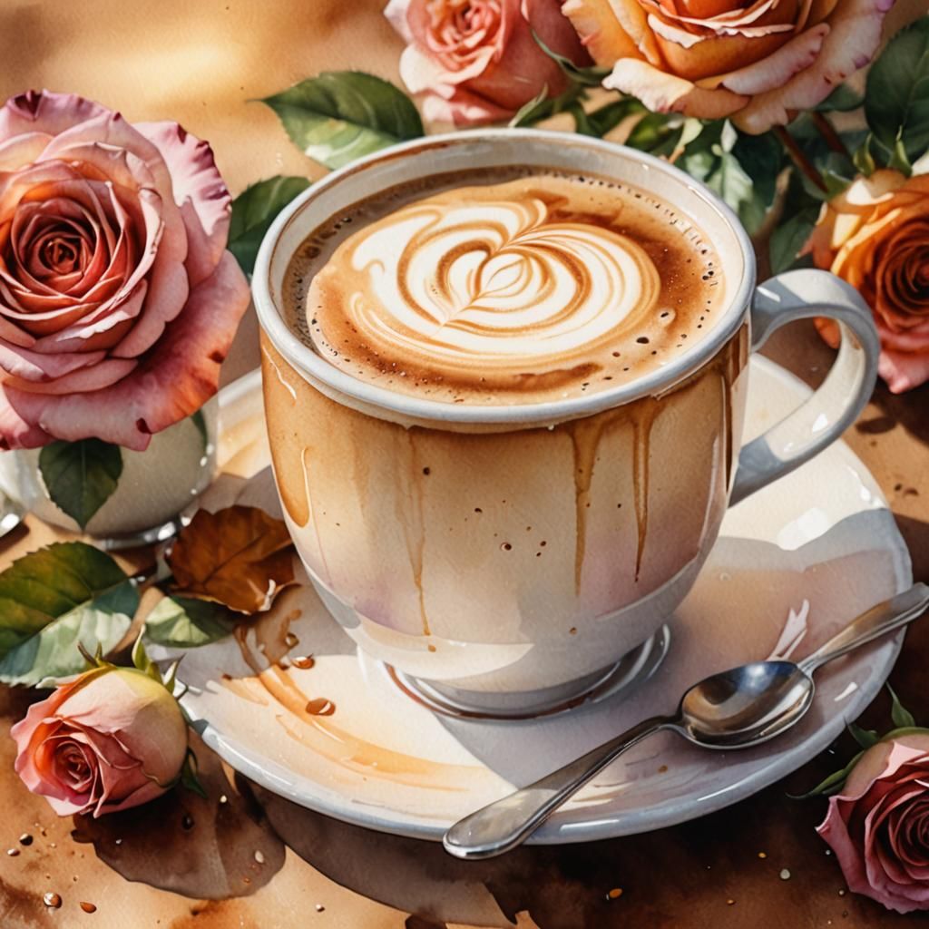Latte with Rose: Watercolor Coffee Shop Illustration