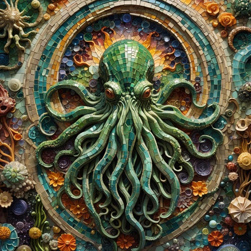 Cthulhu Mosaic Diorama in Mixed Media