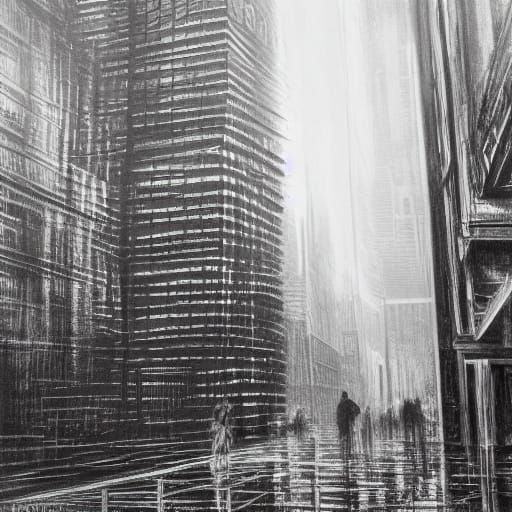 Glass City: Hyperdetailed Charcoal Drawing