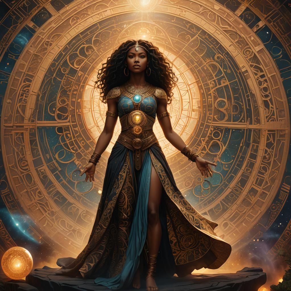 Mystical Black Woman in Vitruvian Fantasy Art