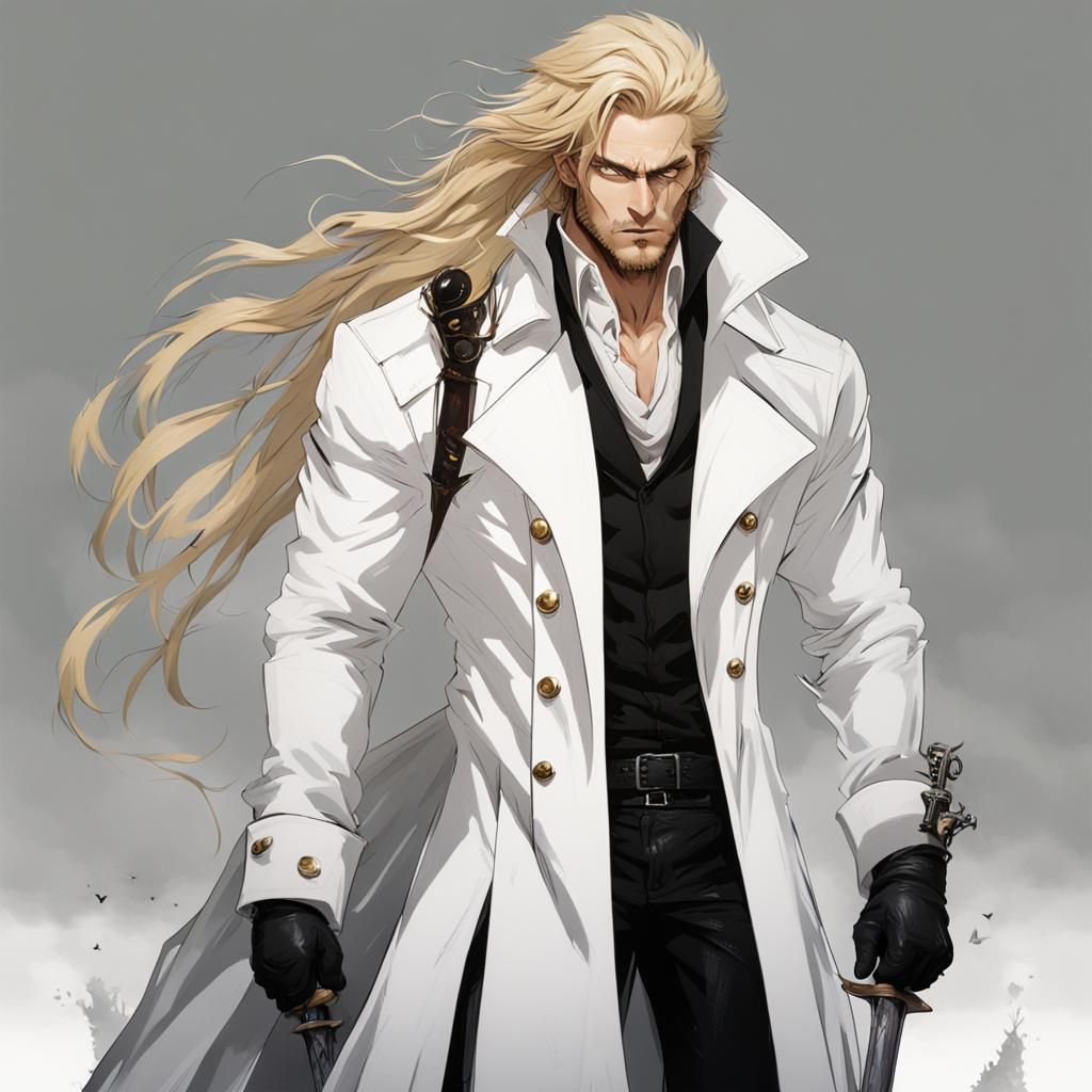 Fantasy Man with Sword in Black Leather