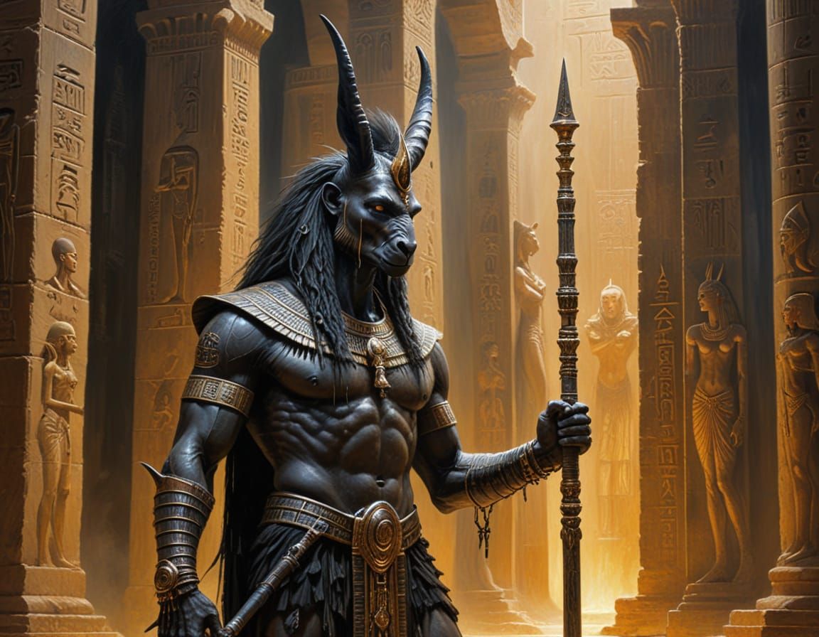 Egyptian God Set in Impressionistic Oil Painting