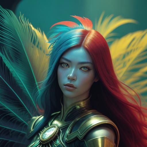 Exotic Woman with Peacock Lashes, Digital Portrait