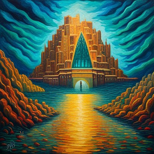 Alien Abduction of Atlantis in Expressionist Style