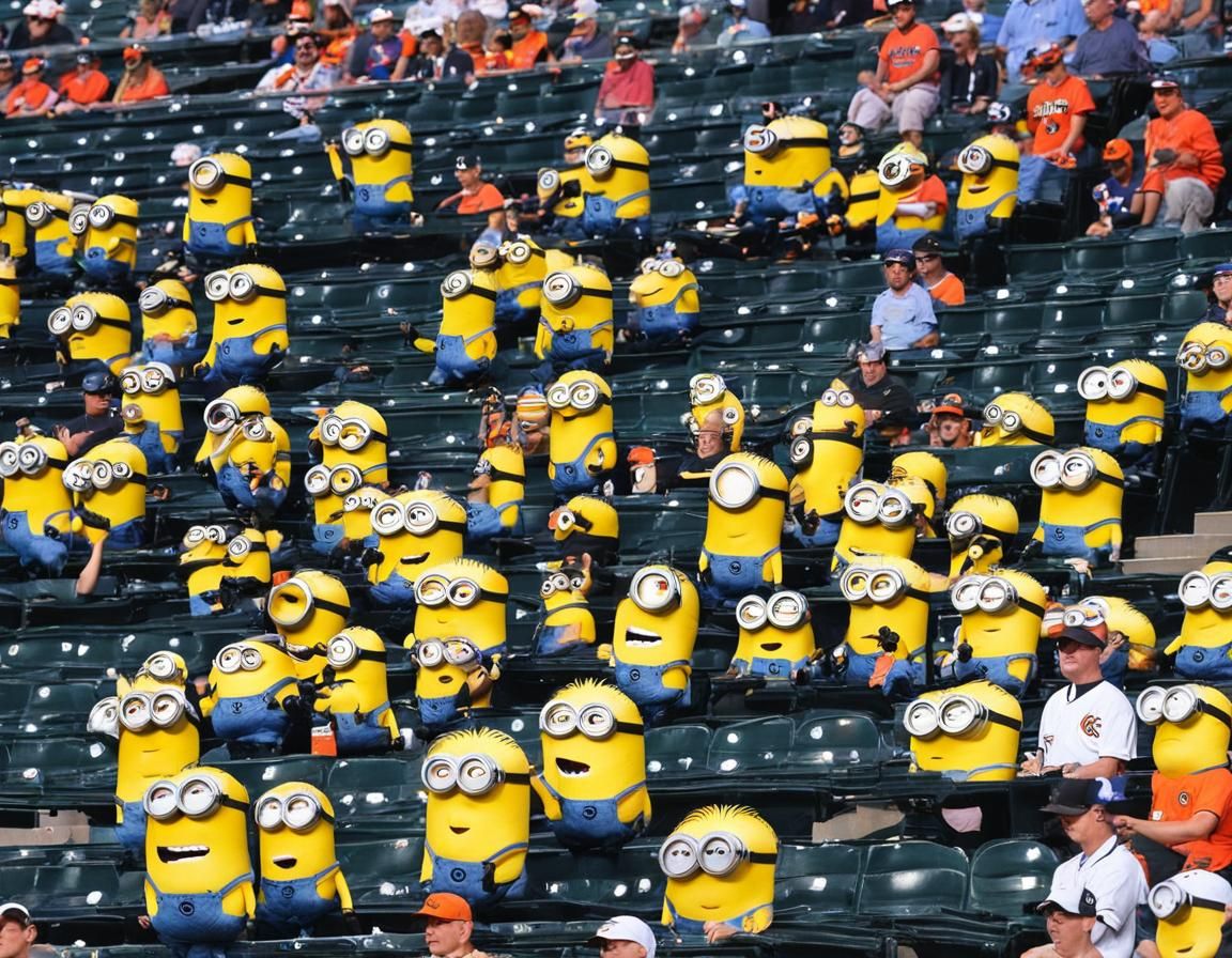 Baltimore Orioles at Camden yard with minions as the players...