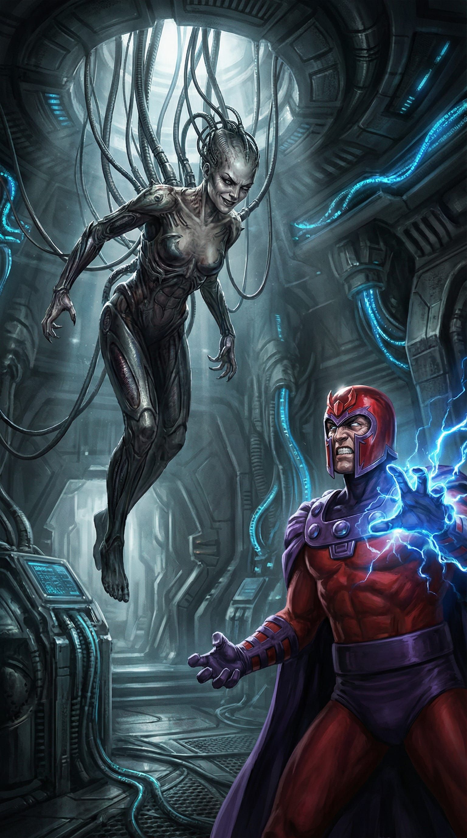 Borg Queen Confronts Magneto in Sci-Fi Concept Art