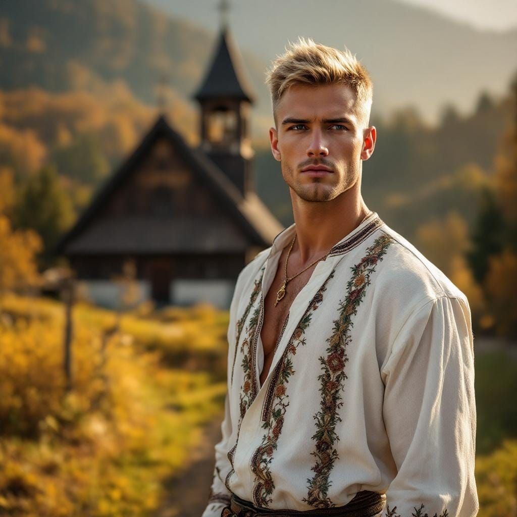 Handsome Man in Traditional Romanian Clothes