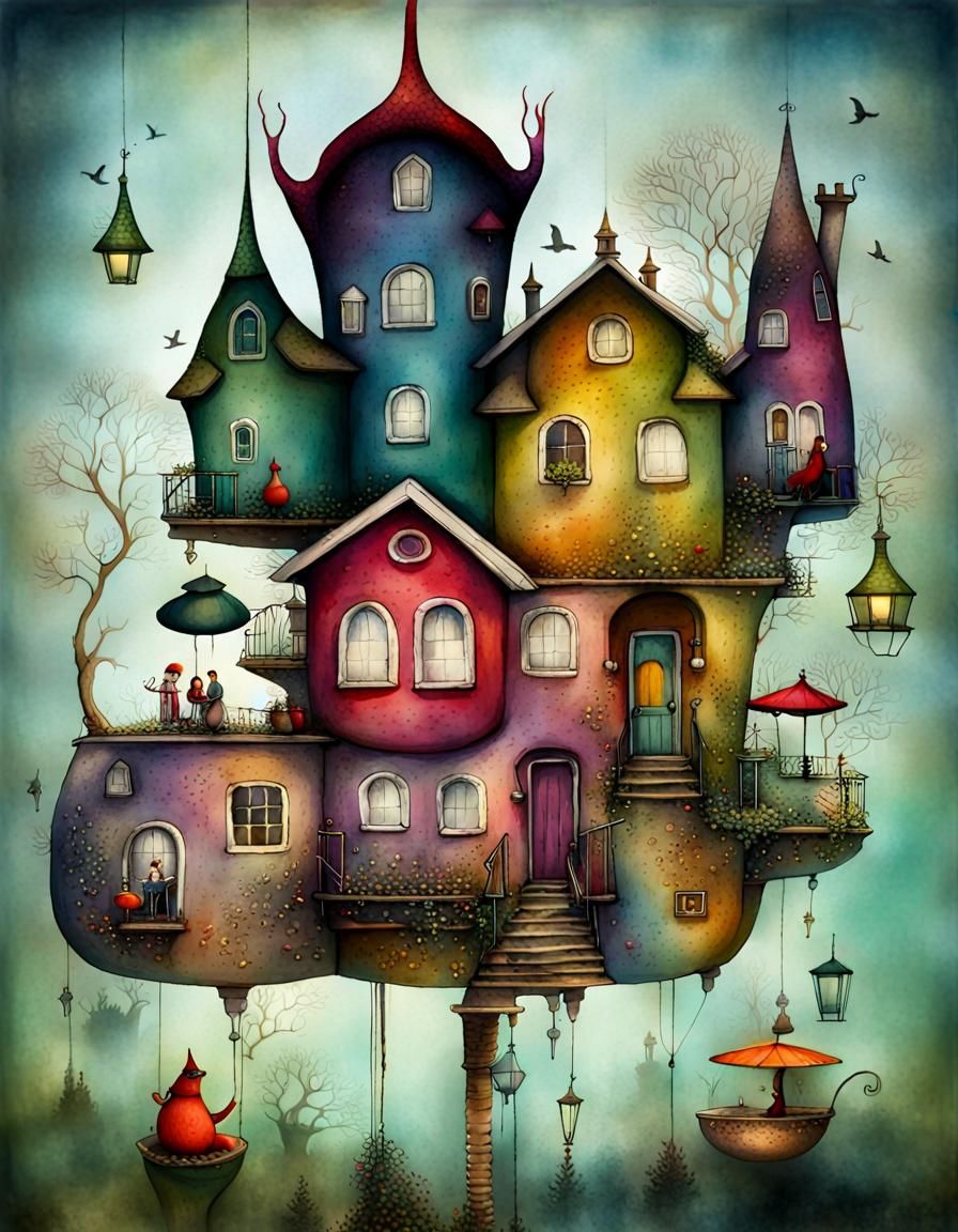 Whimsical Homes Illustration in Alexander Jansson Style