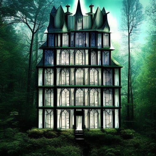 Glass Castle in Dark Forest: Digital Sci-Fi Fantasy