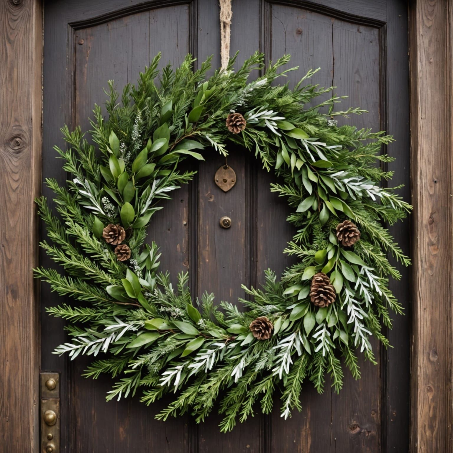 Winter Wreath Adorns Rustic Door in Earthen Style