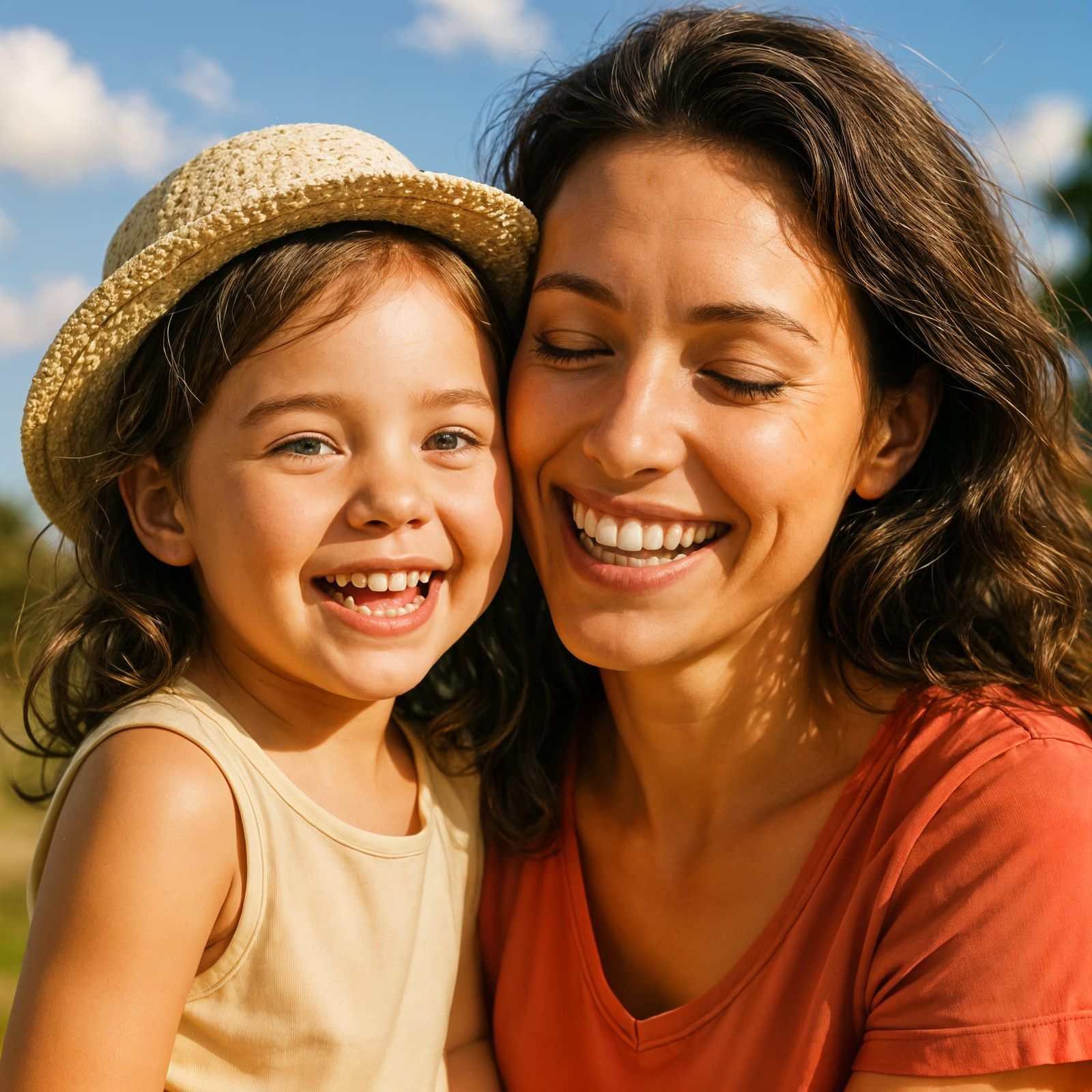 Happy Mother and Child on a Sunny Day