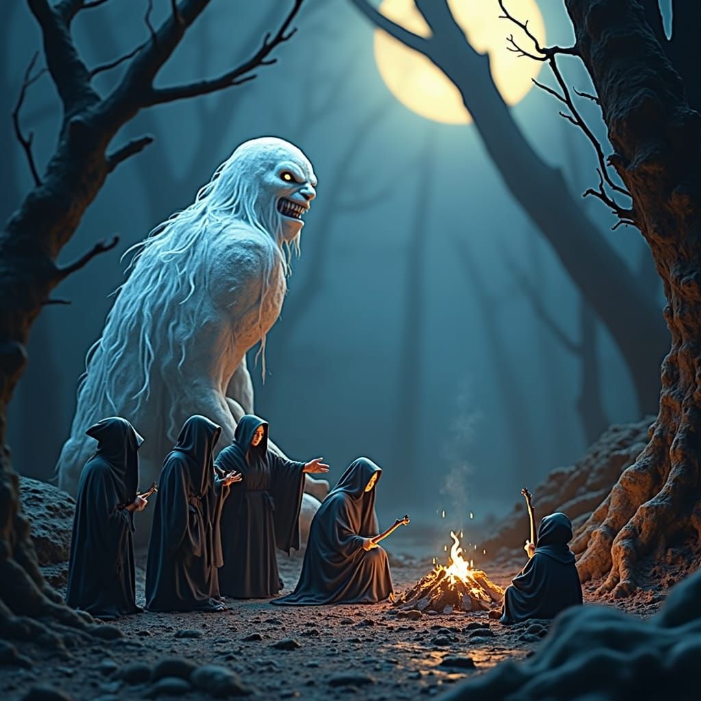 Witches Conjure a Face in Forest Fire