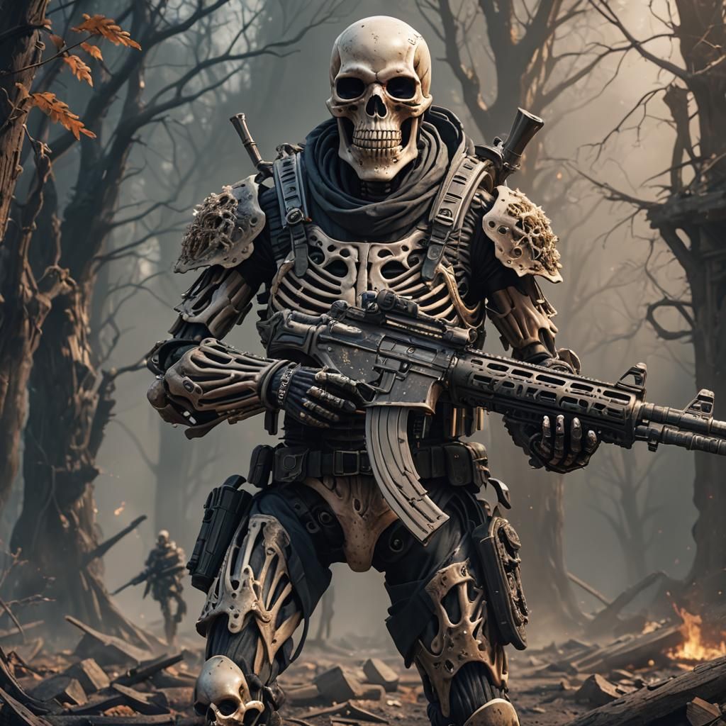 Skeleton Soldier with Assault Rifle in Detailed Matte Painti...
