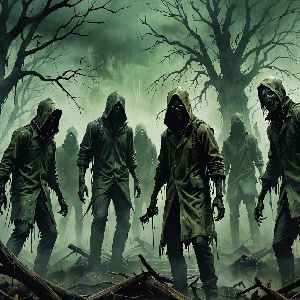 Eerie Horror: Silent Hill Monsters in Ink Splatter Style