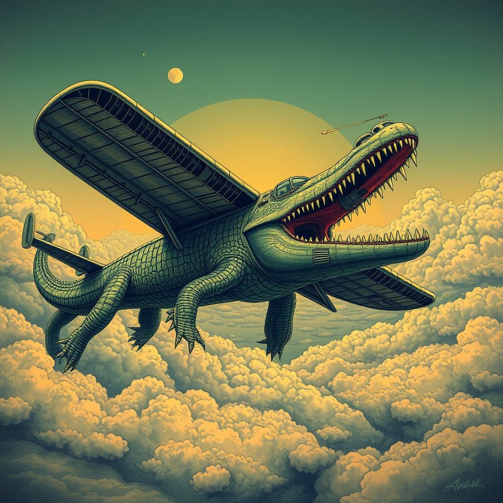 Surreal Trippy Alligator Airplane Art