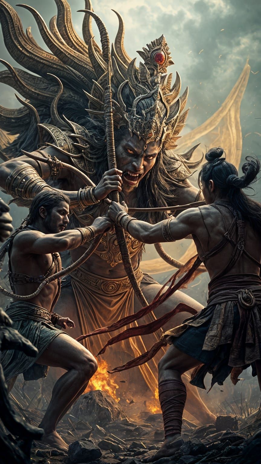 Epic Battle Between Gods and Demons in Matte Painting