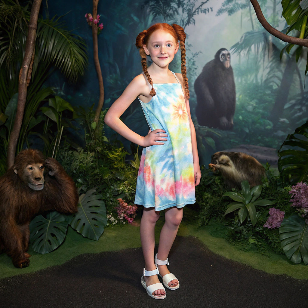Girl in Jungle Surrounded by Animals