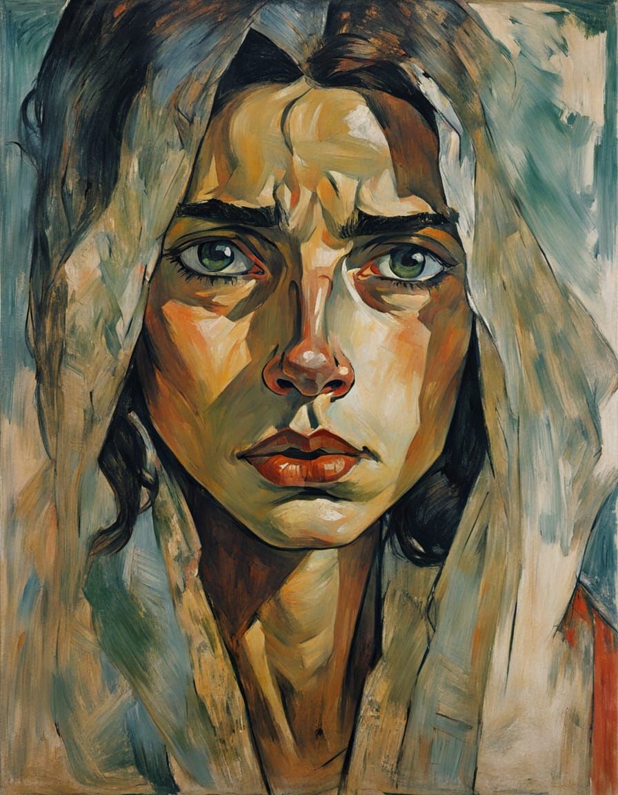Brooding Woman in Expressionist Style