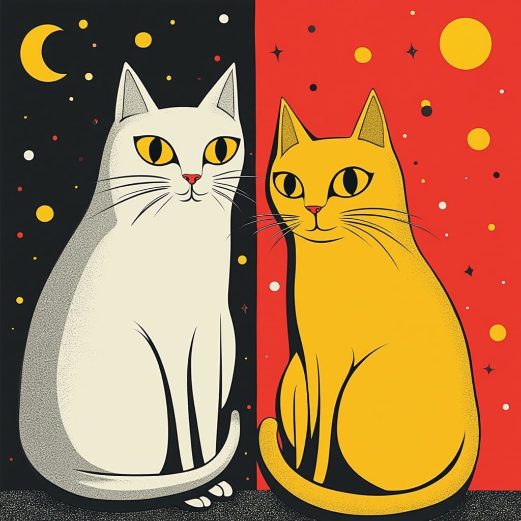 Sun and Moon Cats in Pop Art Style