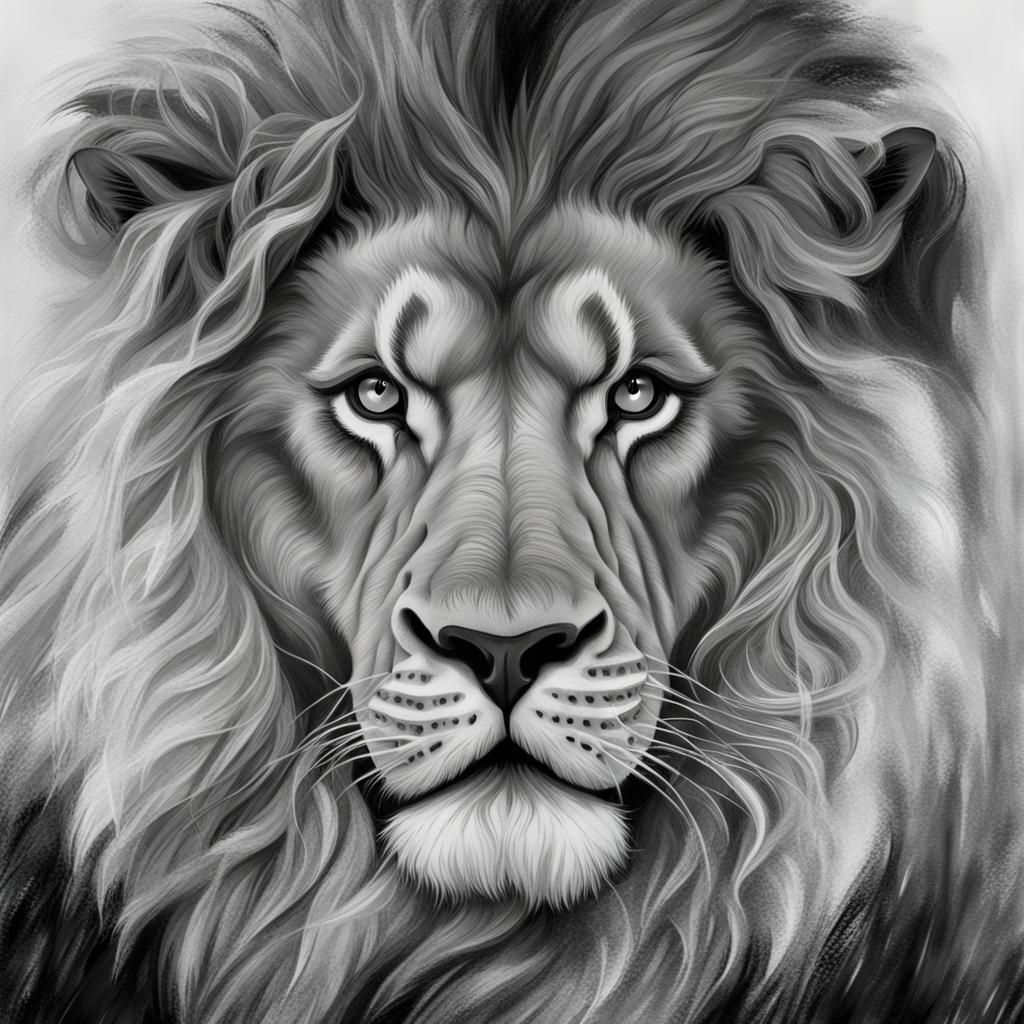 A lion sketch art in black and white