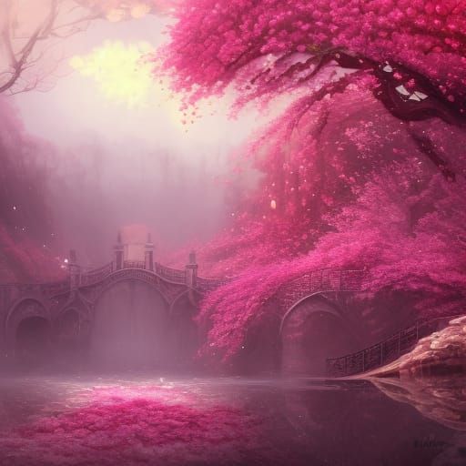 Valentine's Day Landscape with Roses and Hearts