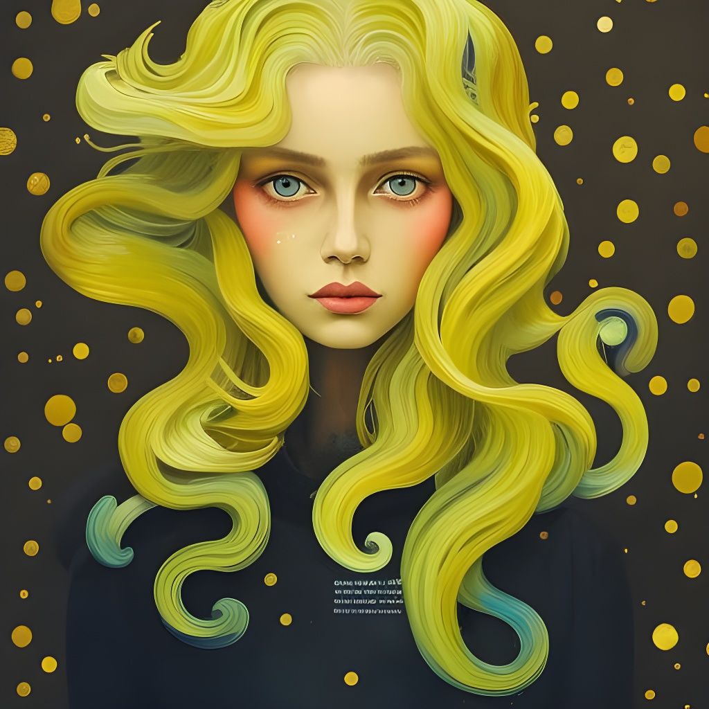 Girl with Wild Yellow Hair: Gouache Painting