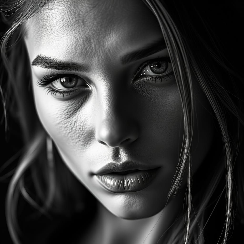 Luxurious Black and White Portrait of a Supermodel