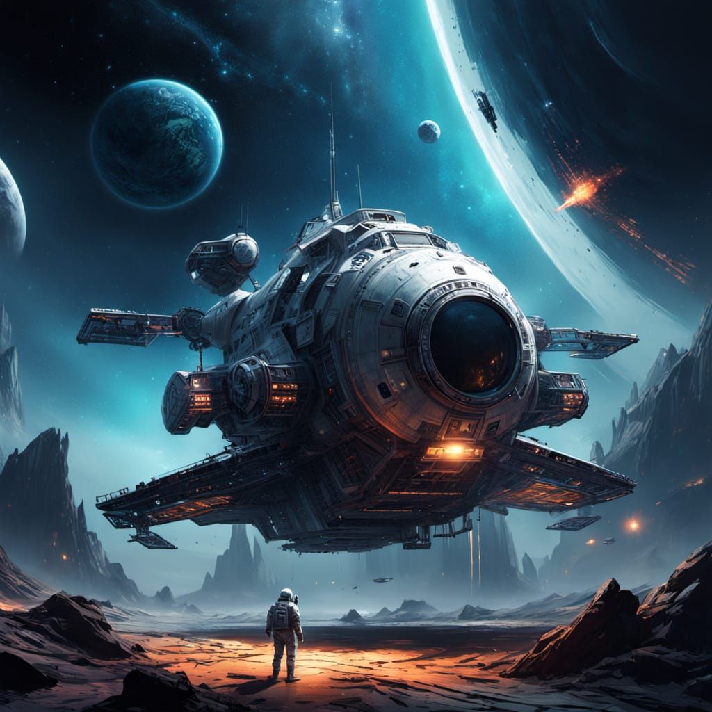 Astronaut Repairs Spaceship in Eerie Nebula