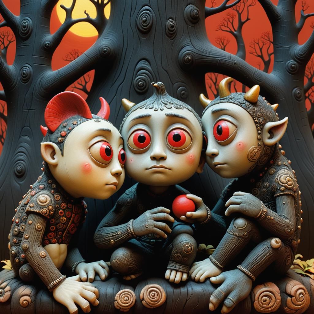 Whimsical Clay Monsters in Moonlight: 3D Art
