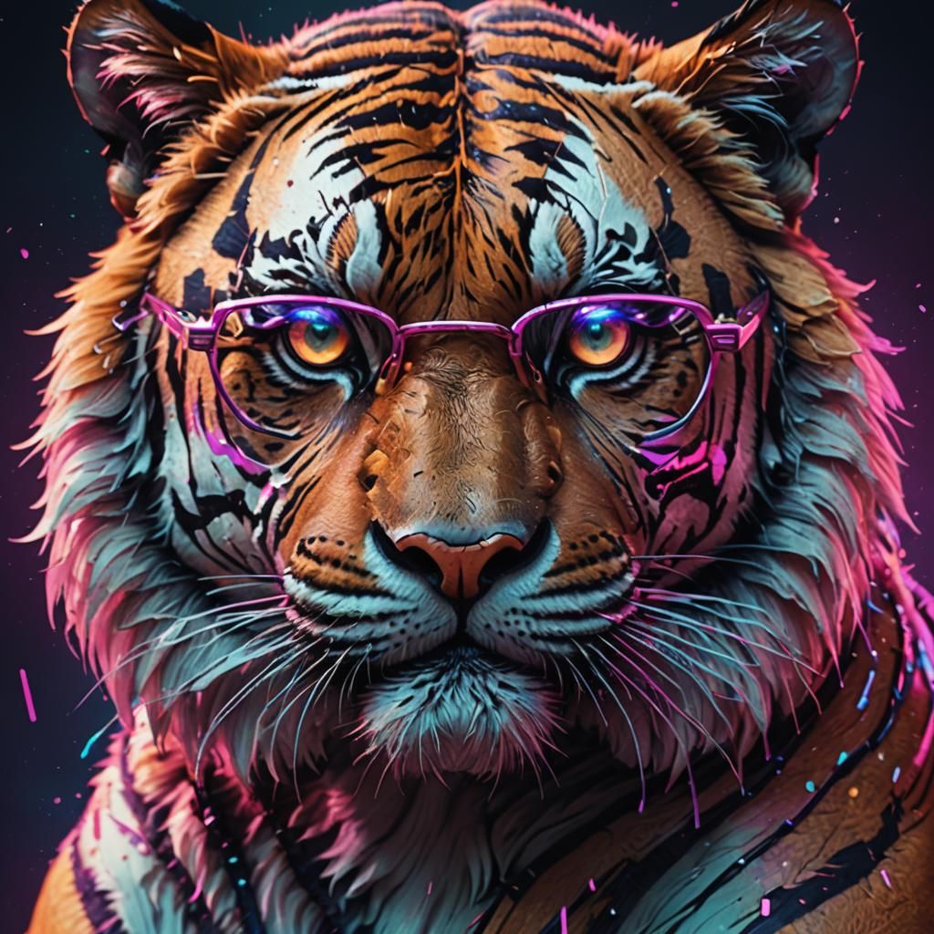 Retrowave Tiger Portrait in Detailed Digital Art