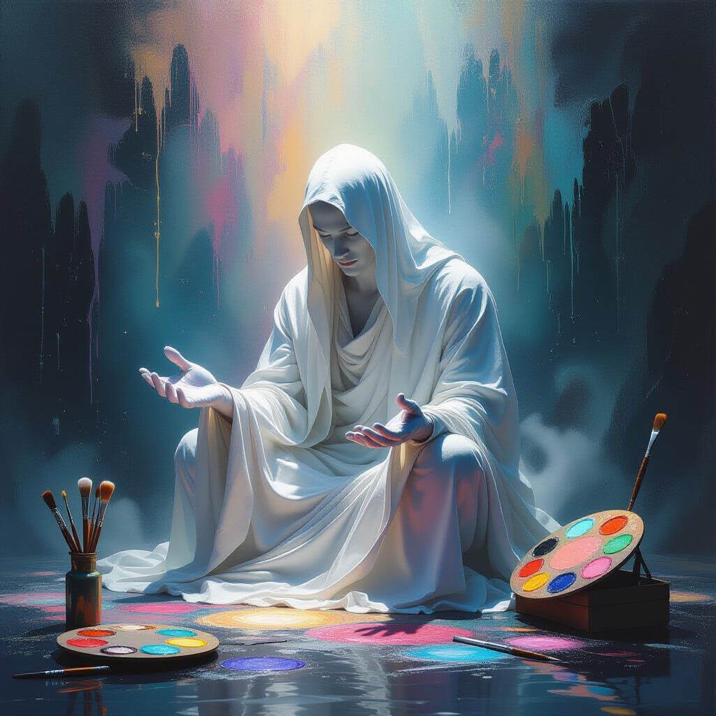 Ethereal Hands Sculpting Fantasy Creature with Light and Sha...