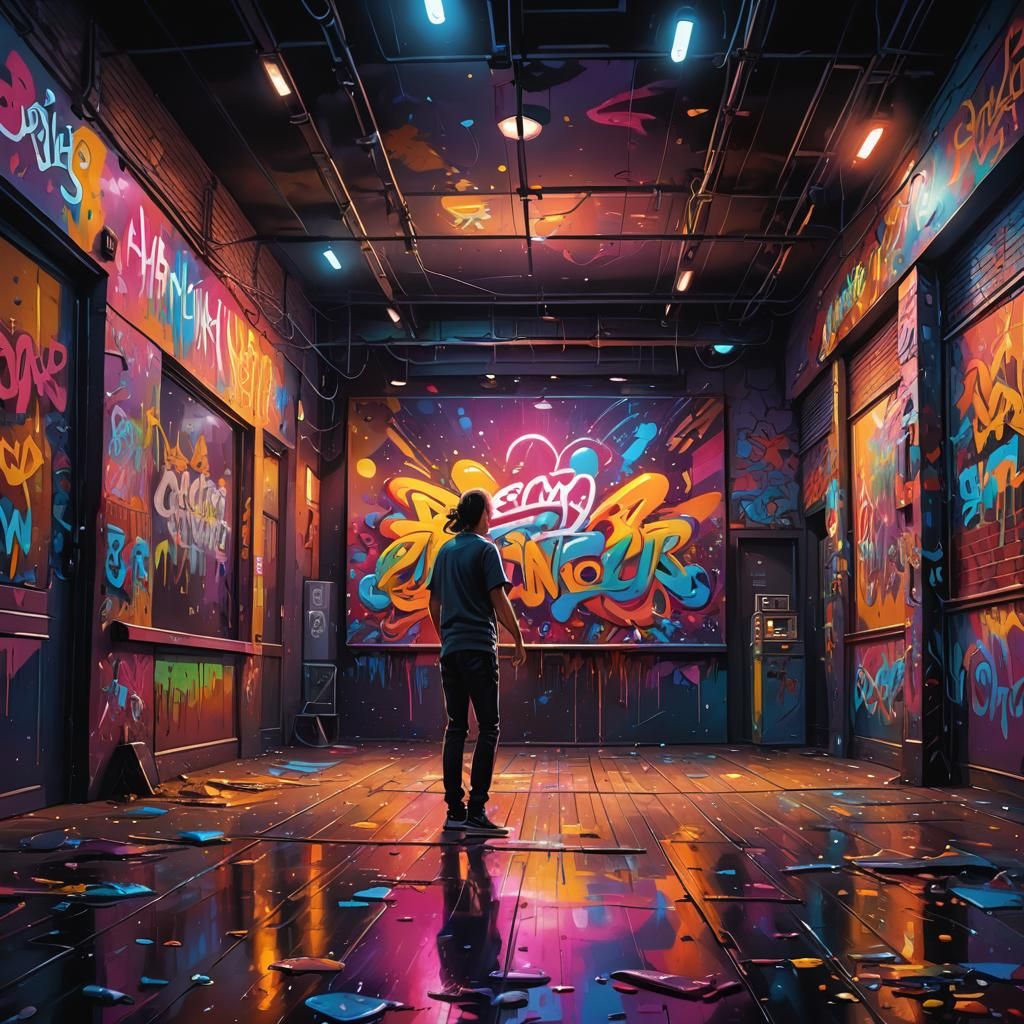 Hyperrealistic Empty Dance Club at Night in Splash Art Style
