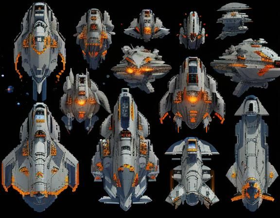 Pixel Art Space Battleship Game Asset Sheet
