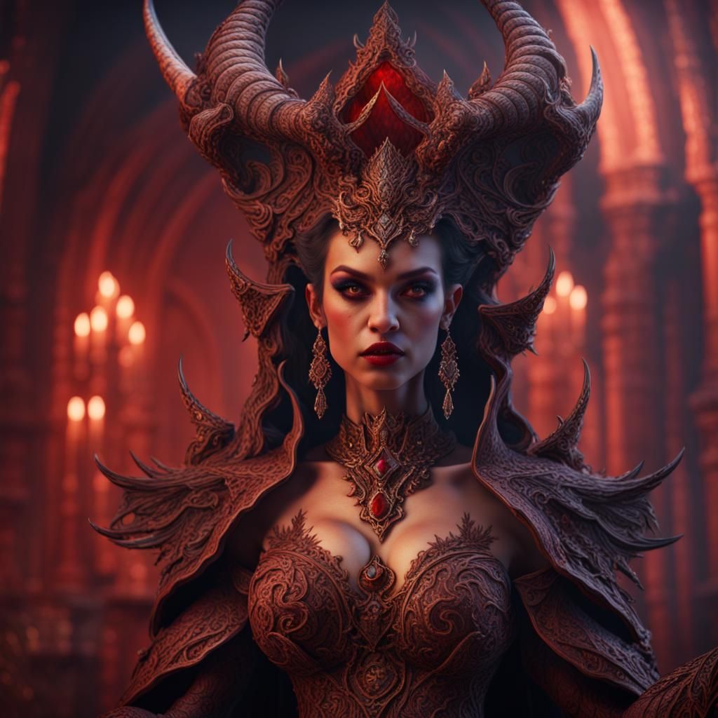 Detailed Matte Painting of a She-Devil Empress
