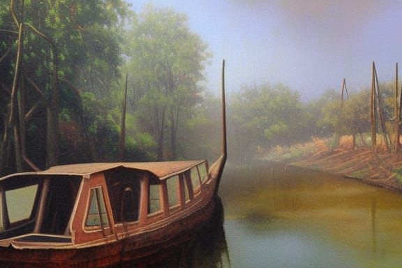 Spooky Canal in Ancient Siam as Oil Painting