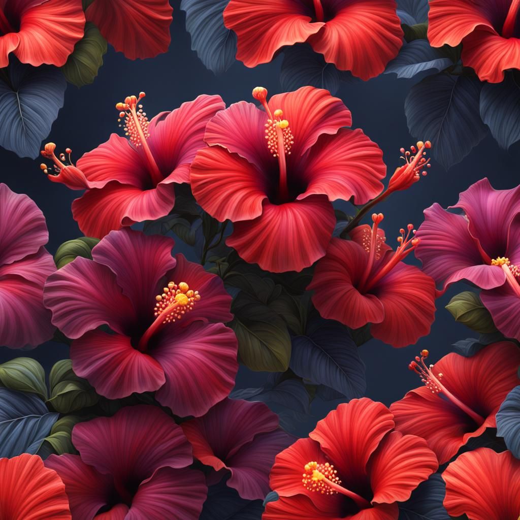 Fantastical Hibiscus Flowers in Detailed Matte Painting
