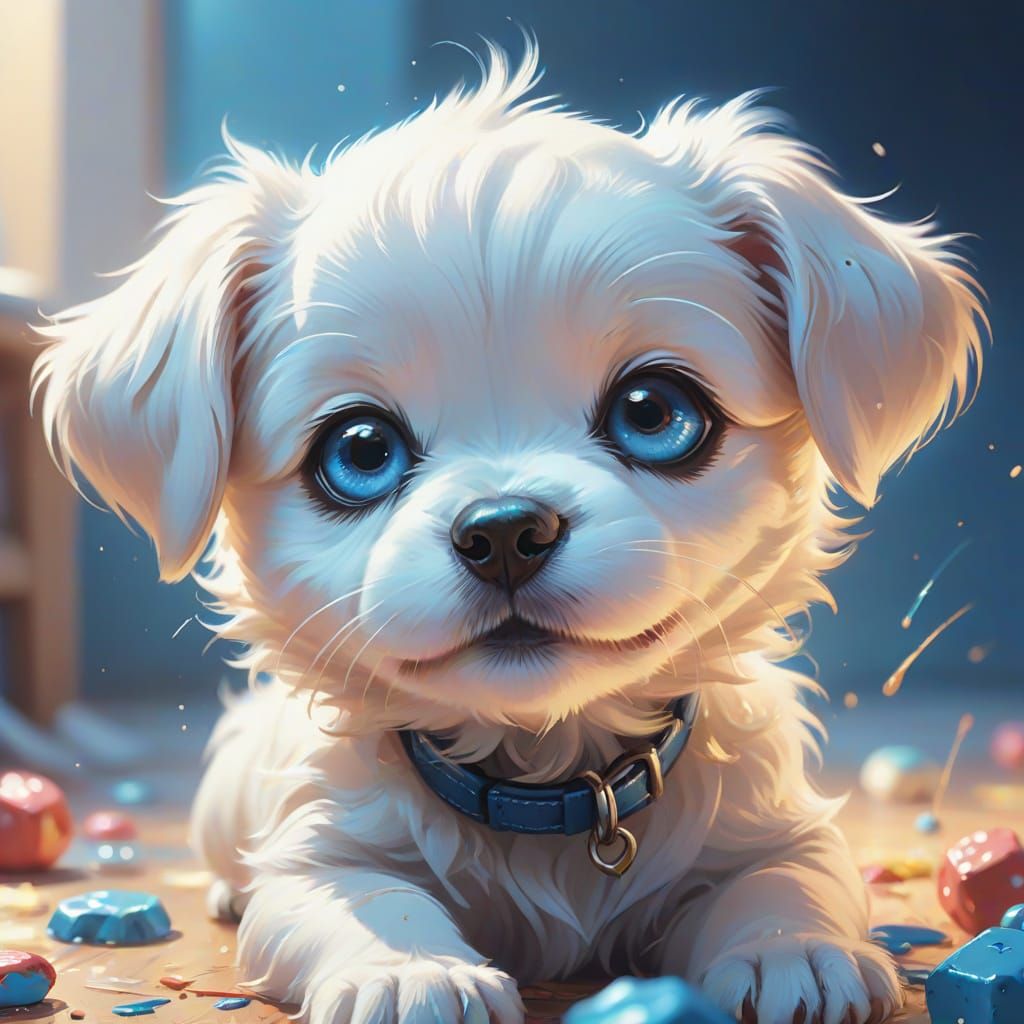 Cute Puppy Playing in Anime Style