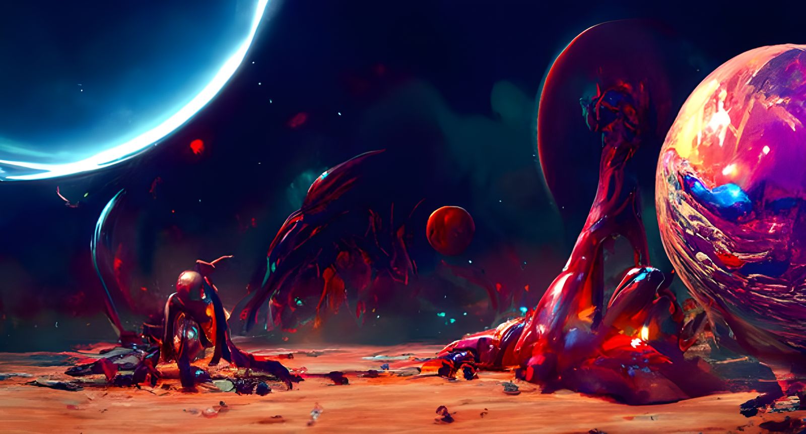 Cosmic Alien Planet in Oil Painting Style