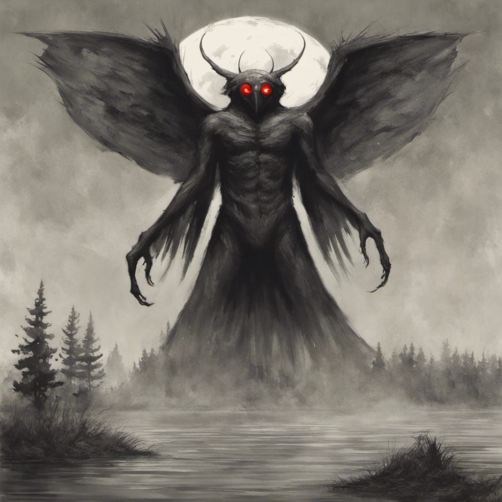 Sinister Mothman Artwork in Dark Fantasy Style