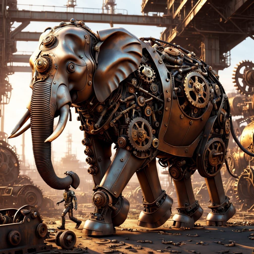 Steampunk Metal Elephant in Scrap Yard