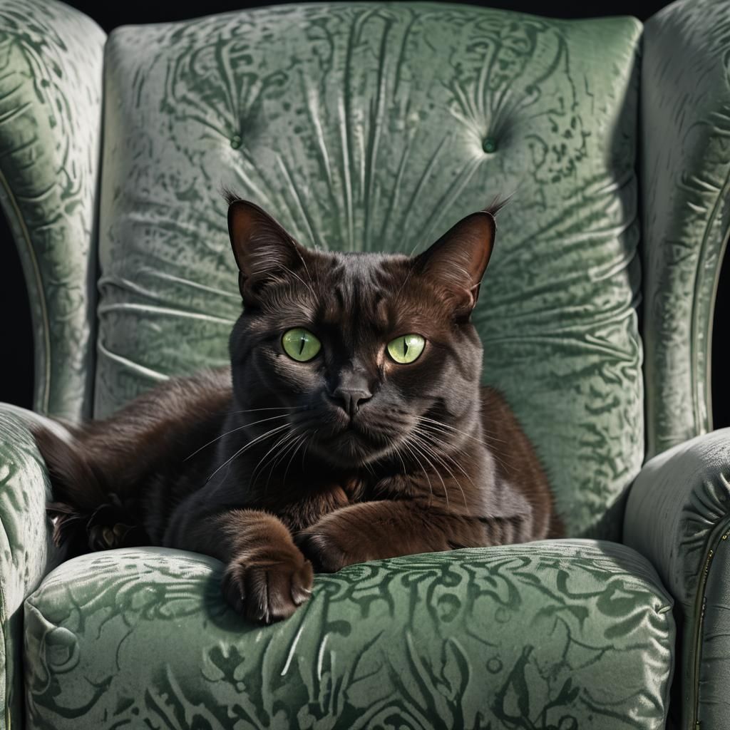 Glitch Art Burmese Cat with Glowing Green Eyes